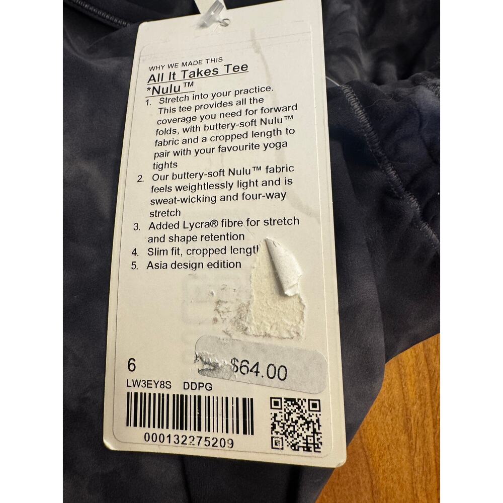 Lululemon All It Takes Tee Nulu Tie Dye Black Gray Size 6 NWT Cropped Yoga Top - Picture 6 of 6